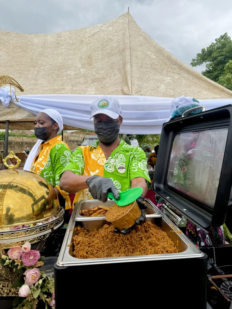 Catering team presenting freshly prepared dishes